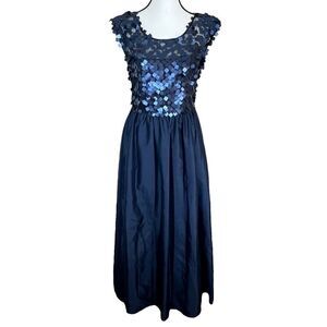 JS Boutique Paillette Navy Sequined Mesh Full Length Evening Dress